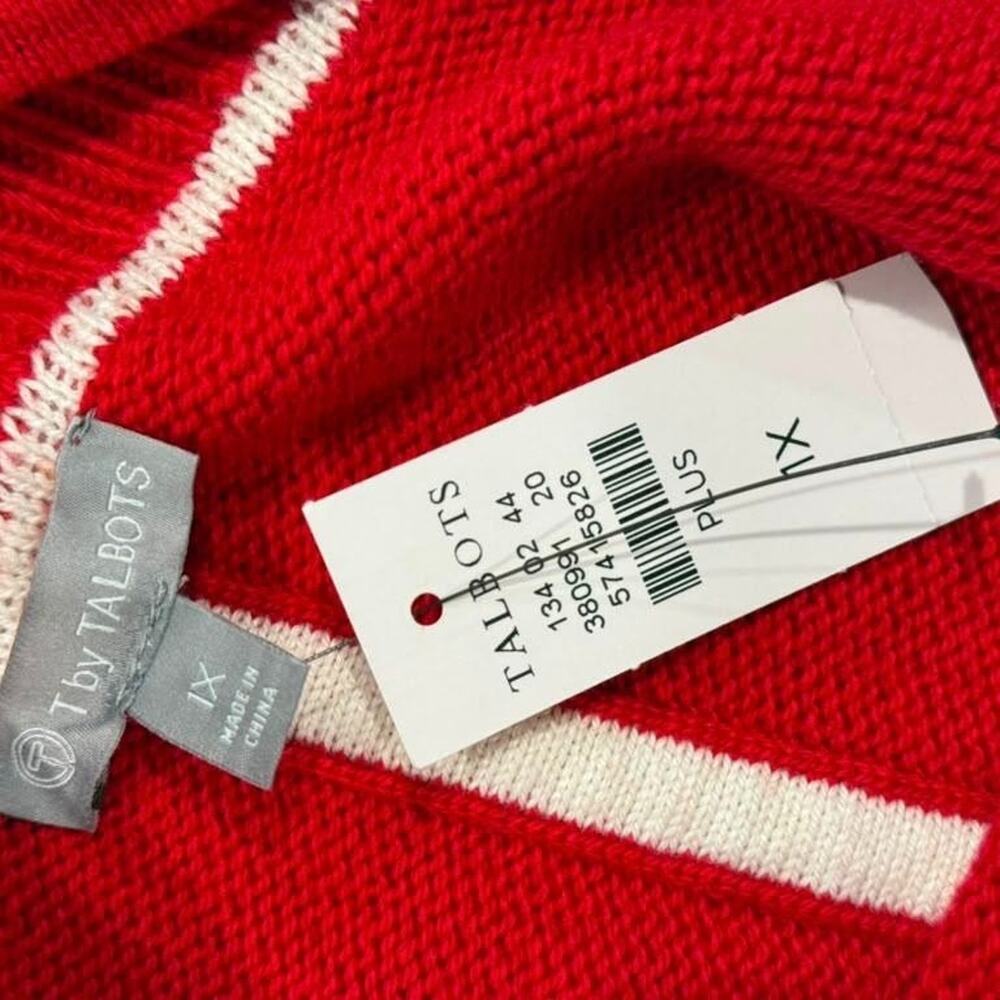 T by Talbots Red White Snowflake Knit Turtleneck Holiday Winter Sweater 1X NWT - Picture 10 of 12